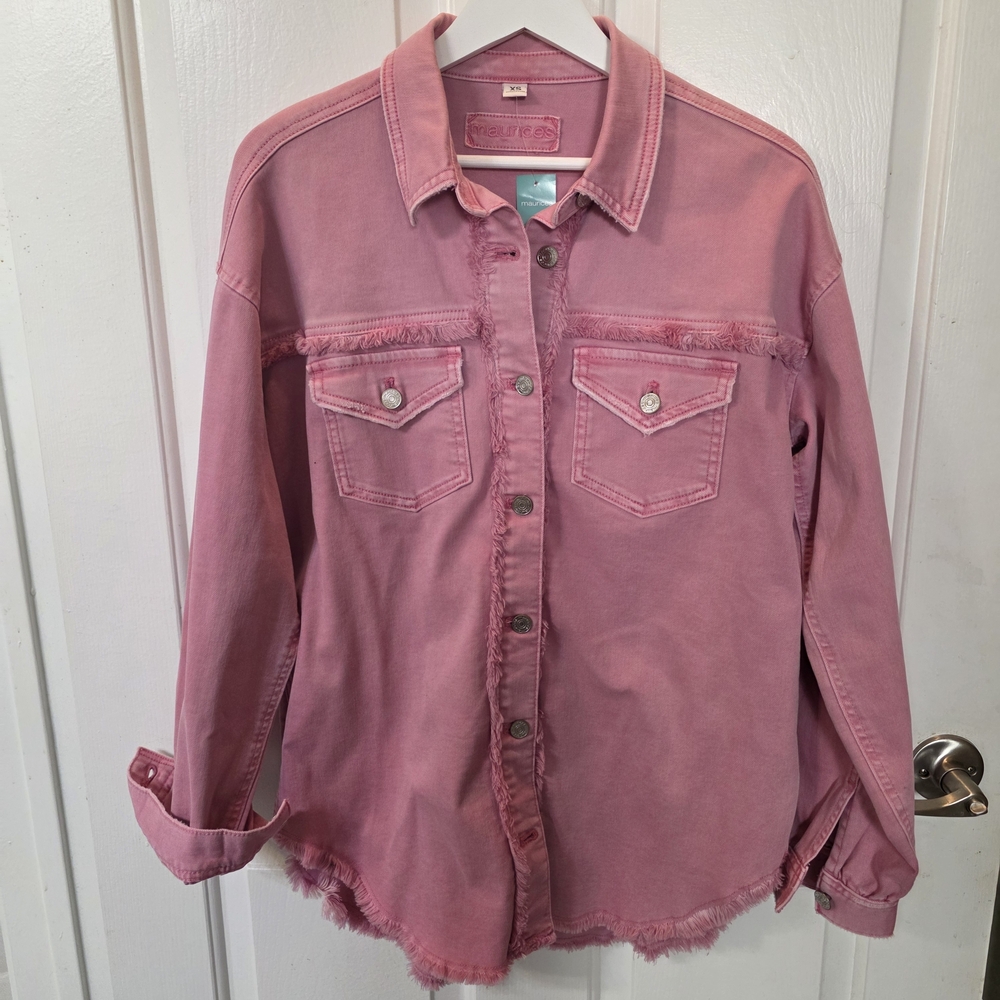 Maurices Pink Distressed Denim Shacket